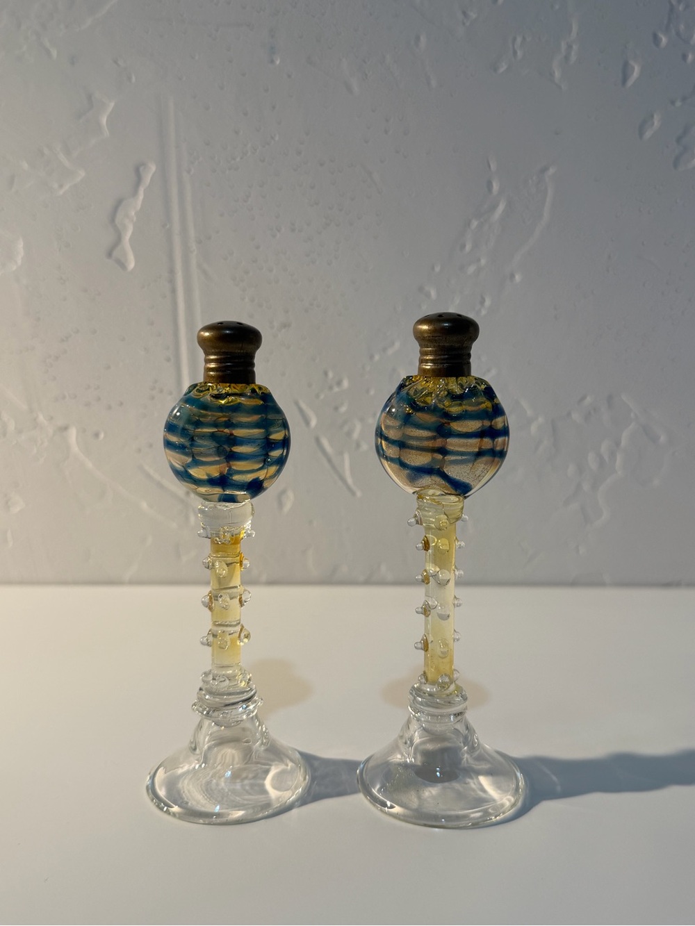 vintage hand blown art glass salt & pepper shakers rare ooak